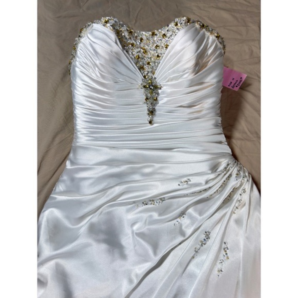 Maggie Sottero Wedding Dress Women 14 White Beaded Satin Strapless AD3300 - Picture 5 of 16